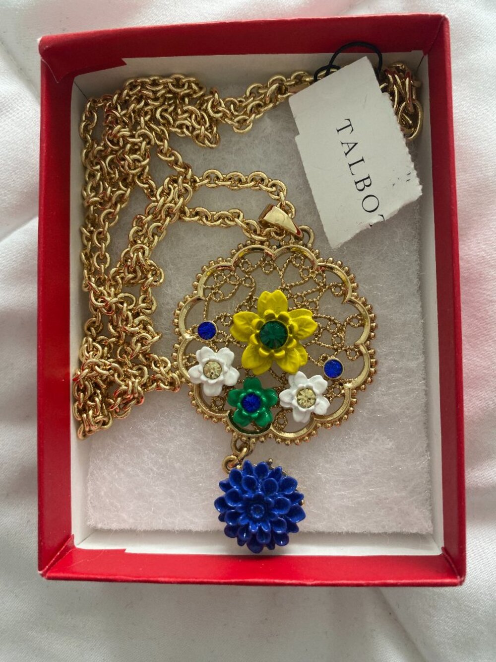 Long 33 Inch Gold Tone Talbot Floral Statement Necklace